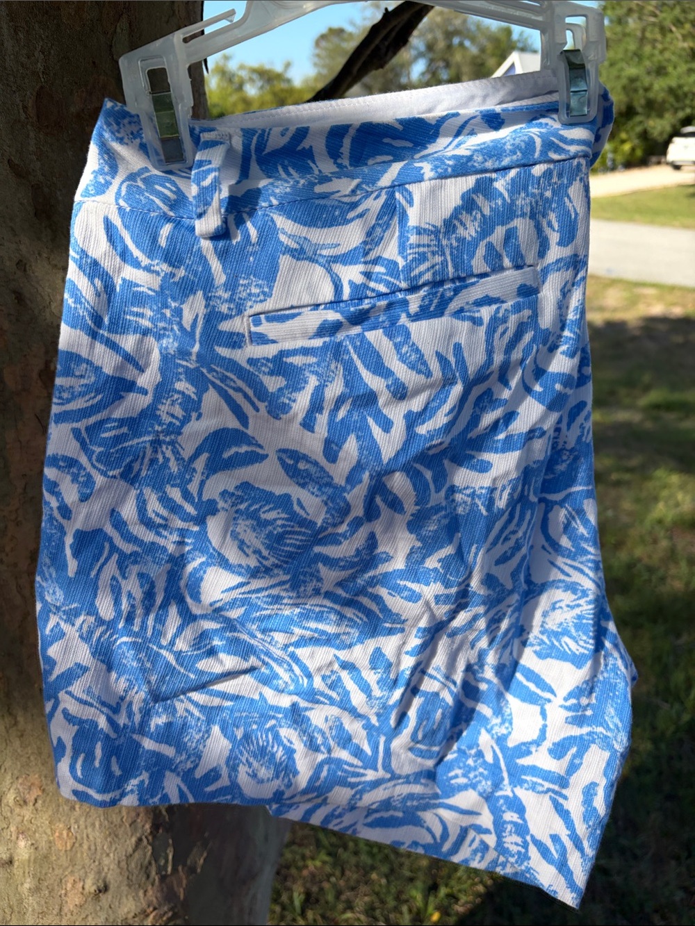 Lilly Pulitzer Blue and White Floral Print Bermuda Shorts